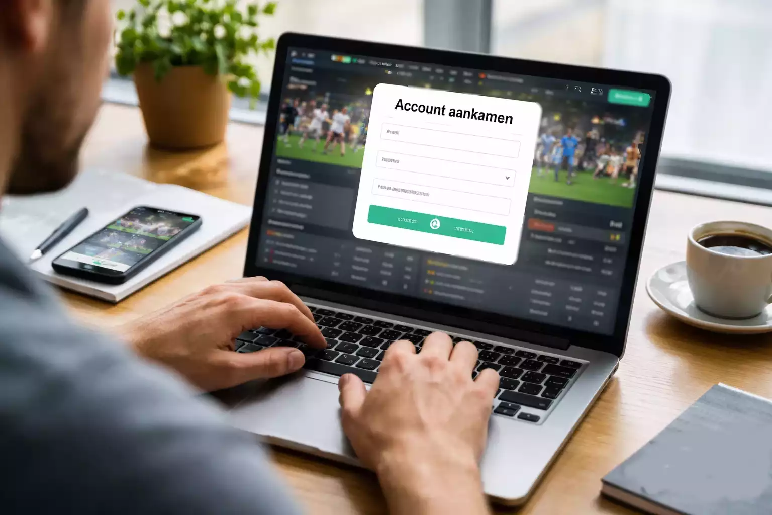 Persoon die een account aanmaakt op een laptop voor sportweddenschappen