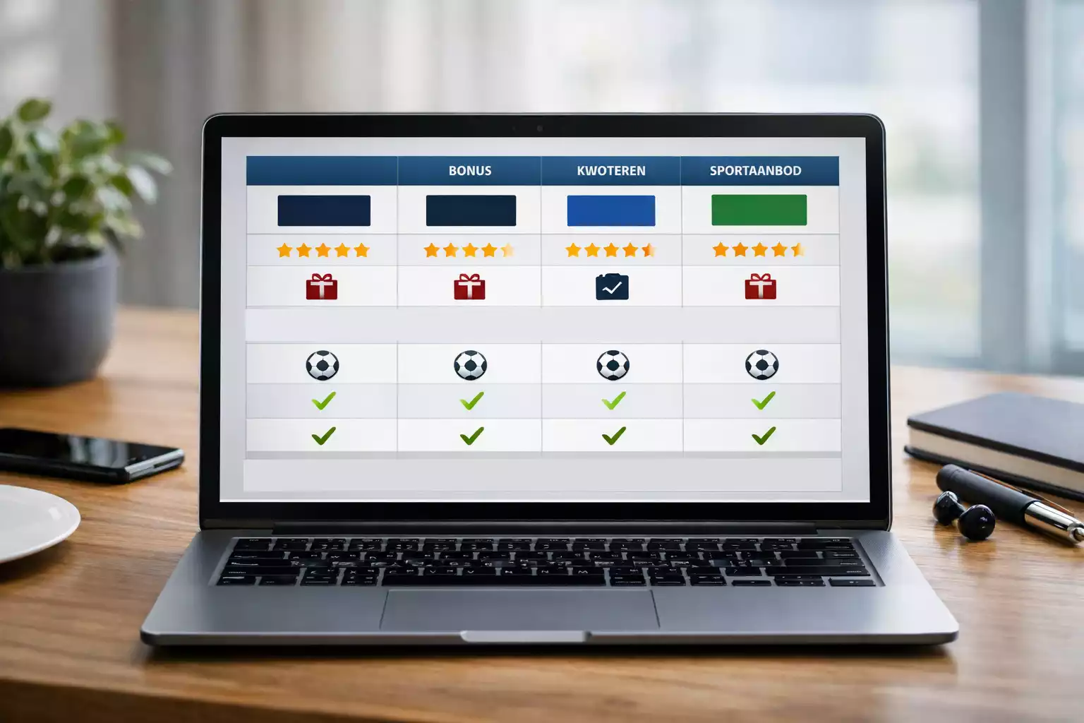 Laptop scherm met vergelijking van verschillende sportweddenschappen websites