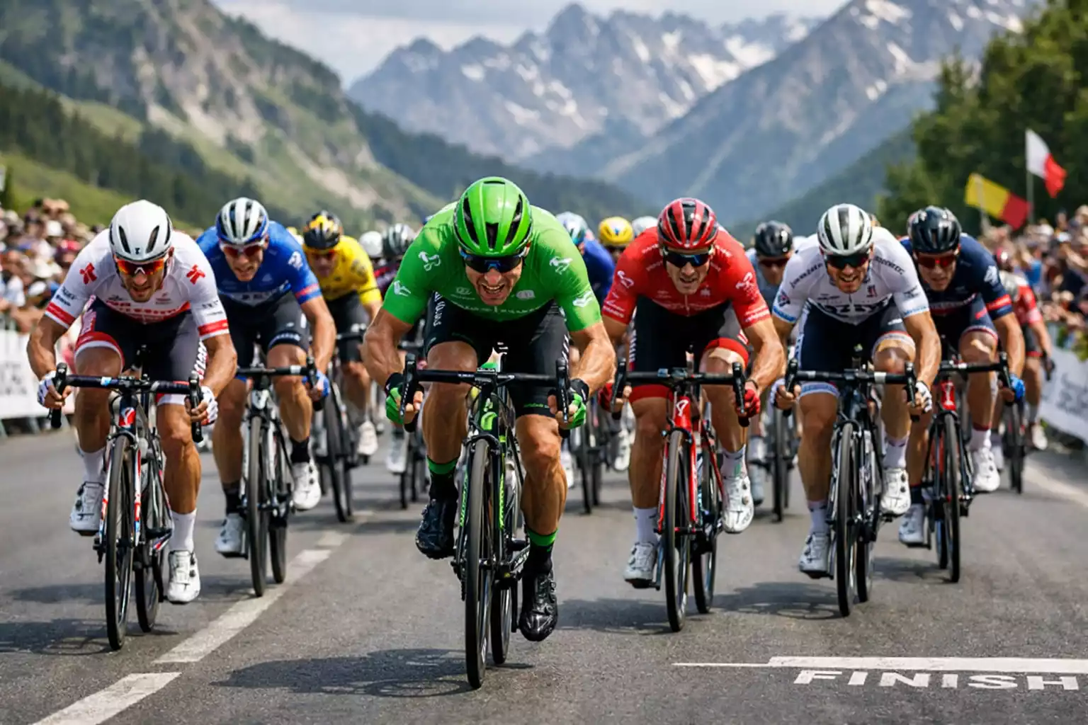 Sprintersfinish van de Tour de France met groene trui strijd