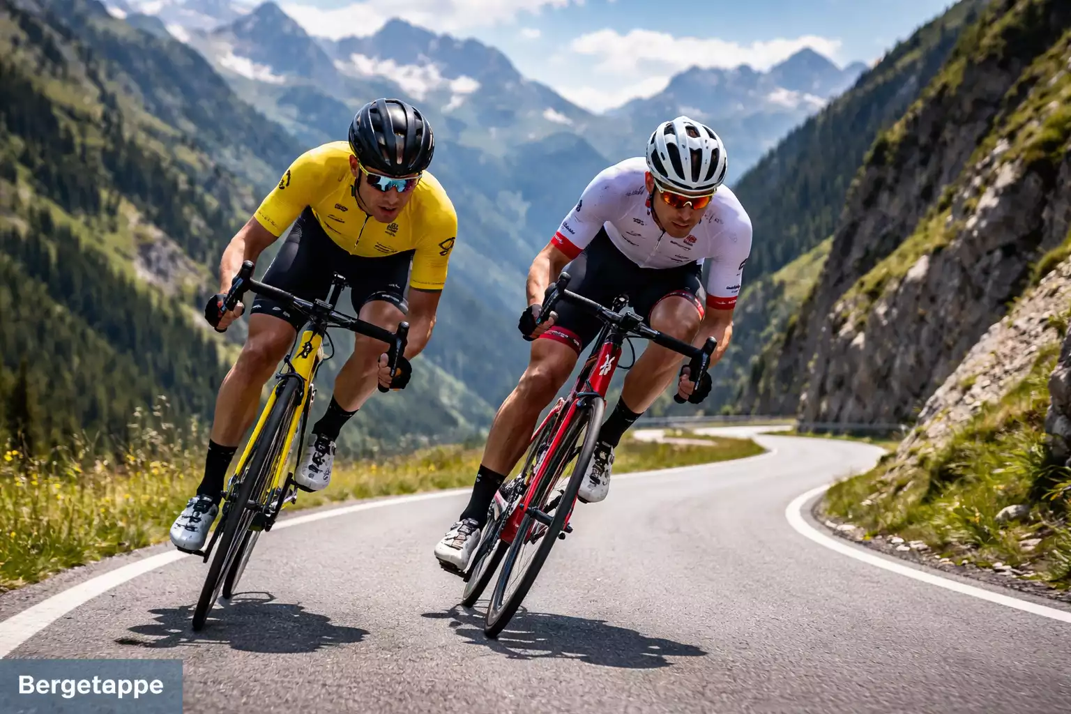 Twee wielrenners in een direct duel tijdens een bergetappe