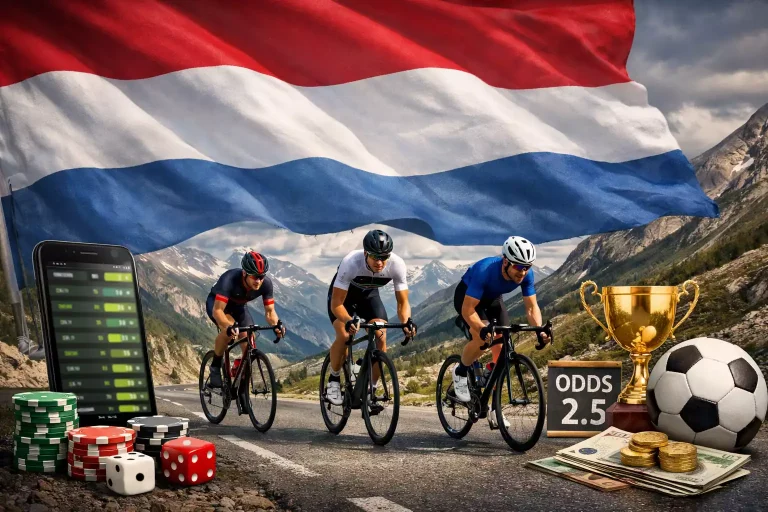 Nederlandse vlag met wielrenscène en sportweddenschappen symbolen