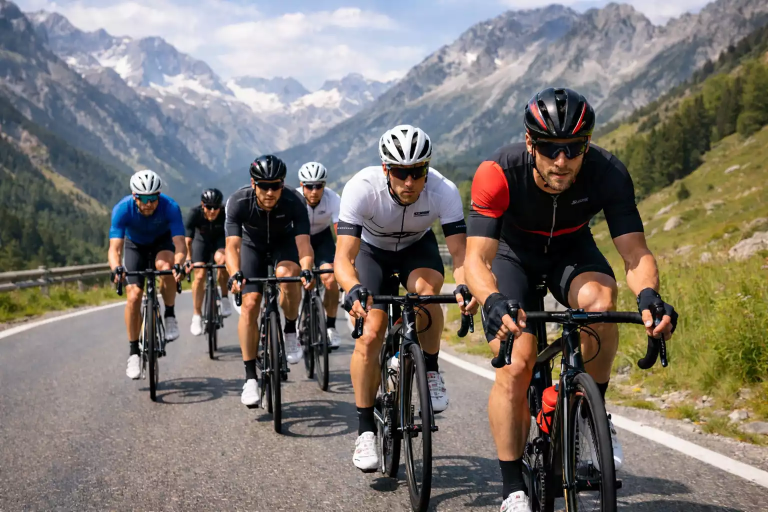 Wielrennersgroep tijdens voorbereidingskoers met trainingsdata overlay